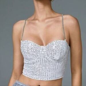Madden Sparkly Silver Sequin Cropped Top
